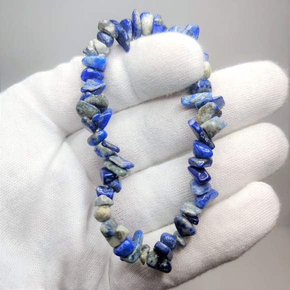 Lapis Lazuli Stretch Bracelet 5-8mm chip natural stone includes felt pouch-CB01 - Picture 7 of 9